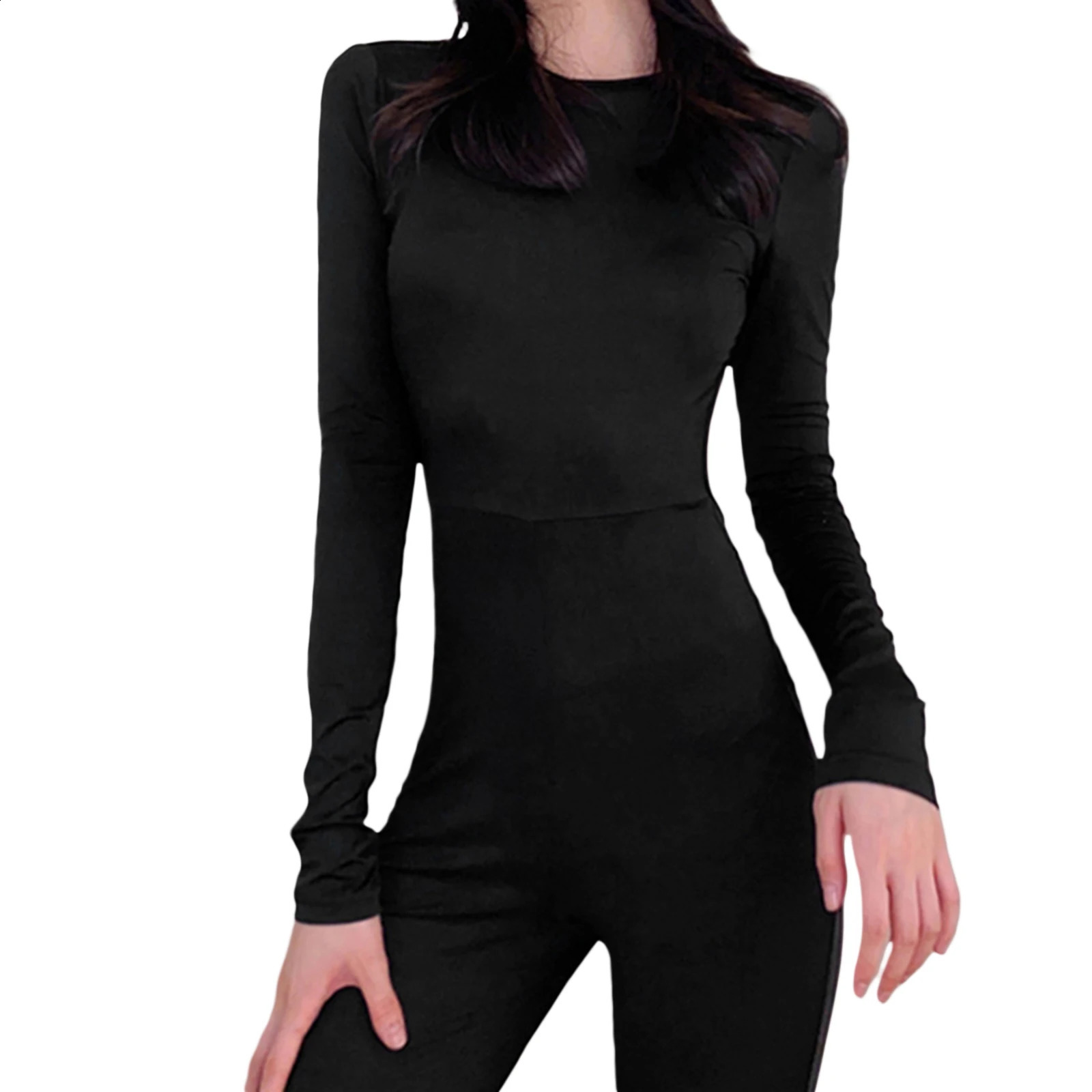 Fashion Women Flare Leg Jumpsuit Long Sleeve Backless Solid Color Bodycon Romper Pants 260626 - view 7