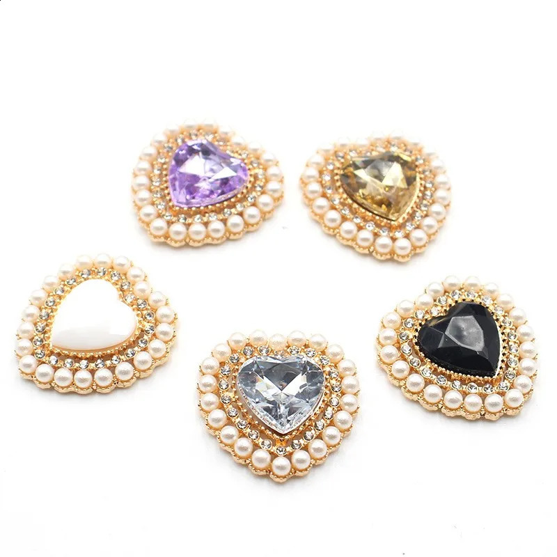 10Pcs 26 27mm Rhinestone Pearl Peach Heart Alloy Jewelry Accessories Handmade Diy Wedding Dress Headwear Decoration Accessorie 260623 - view 6
