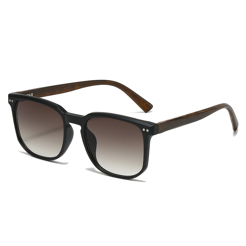 New European And American Vintage Square Frame Fashion Sunglasses, Retro Simple Wood Grain UV Protection Glasses - view 1