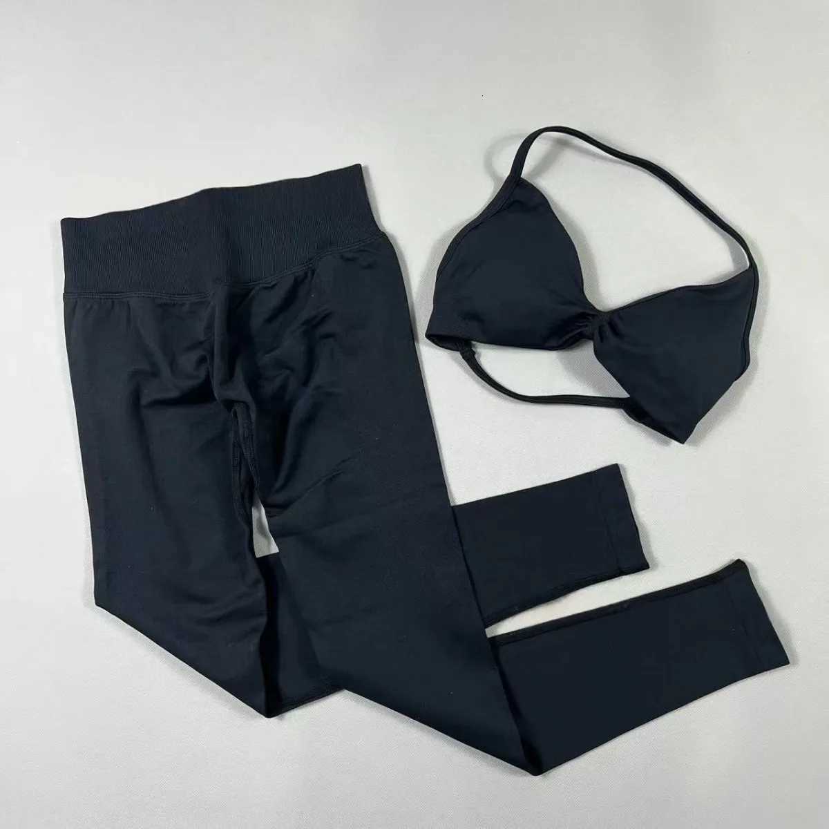 Clean 2-Piece Set Womens Seamless No Yoga Set Halter Neck Sports Bra High-Waisted Lifting Leggings for Gym Workouts M260626 - view 3