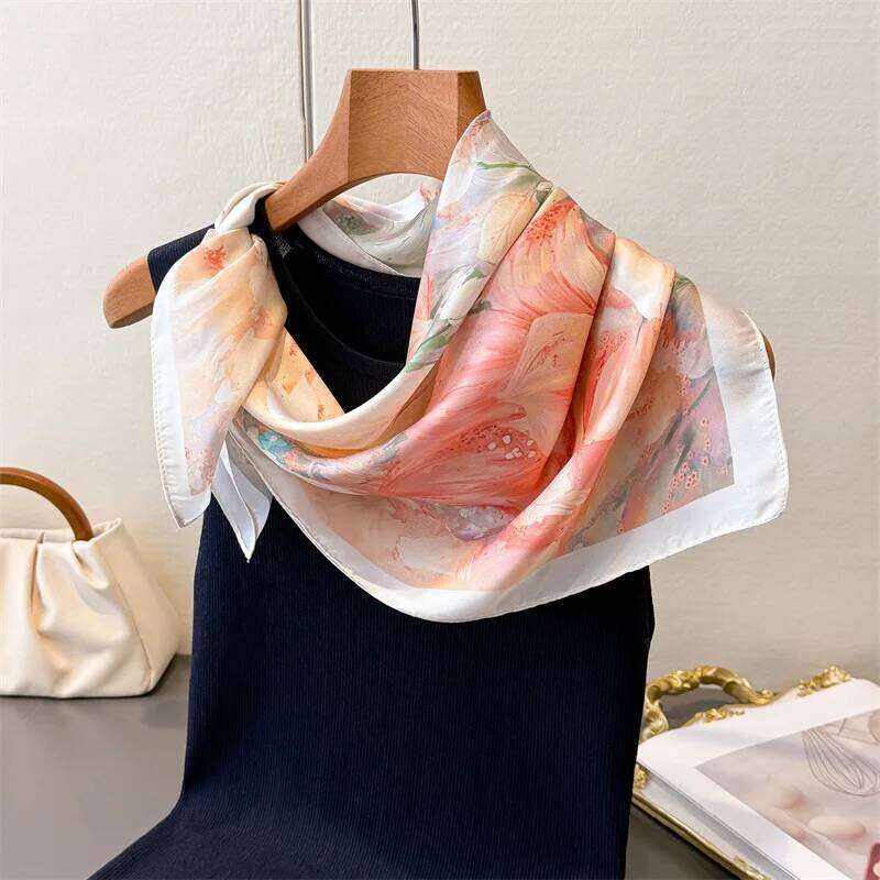 FLoral Printed Imitation Silk Scarves Fashion Square Scarf Bandanas For Women Luxury Hijab Neckerchief Elegant Shawl Wraps 26Y06226