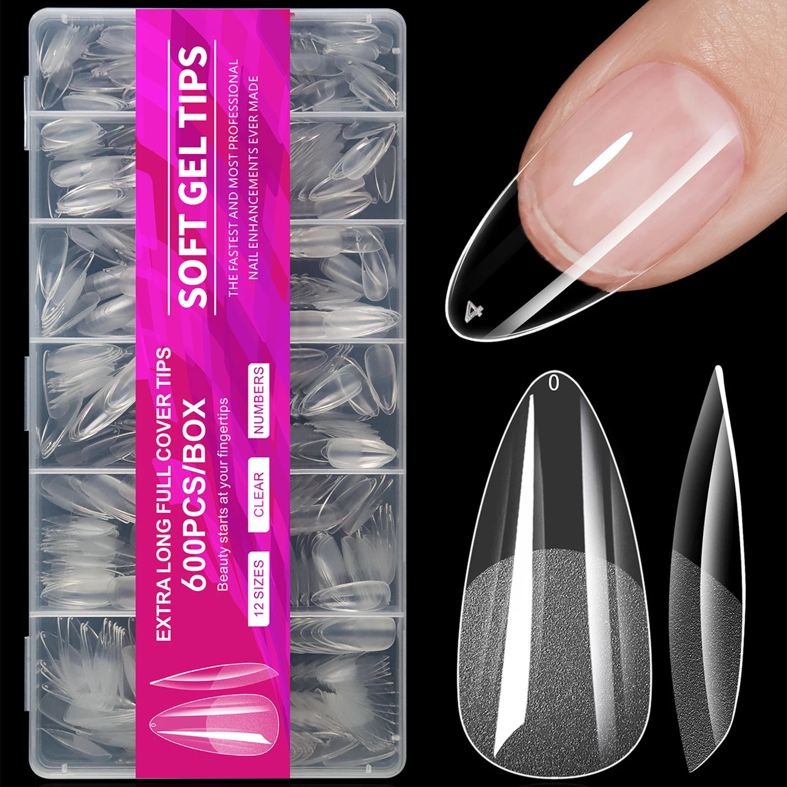 100/320/600Pcs Short Almond Nail Tips Soft Gel Nail Tips Full Cover False Nail Tips For Acrylic Nails Salon Home Press On Nails 260626