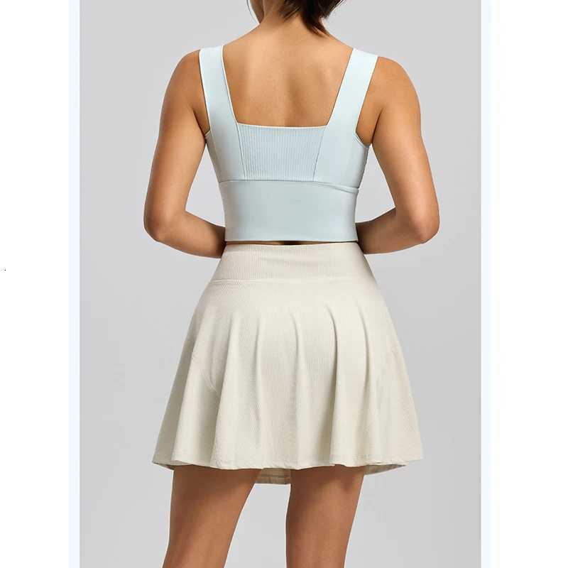Womens Ribbed Workout Outfit 2026 RacerPush Up Fixed Chest Pads Workout Set High Waist Skirt with Liner 2 Piece Yoga Set M260626 - view 6