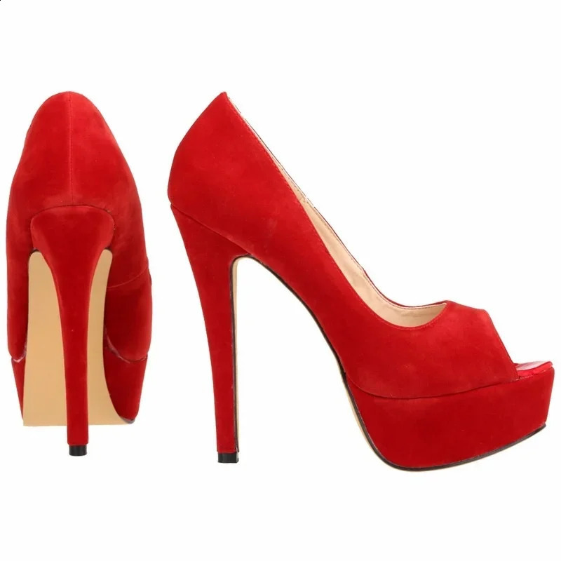 2026 Women Pumps Fashion 14cm Sexy Peep Toe High Heels Velvet Platform Thin Heel Lady Party Dance Wedding Woman Shoes 260625 - view 5