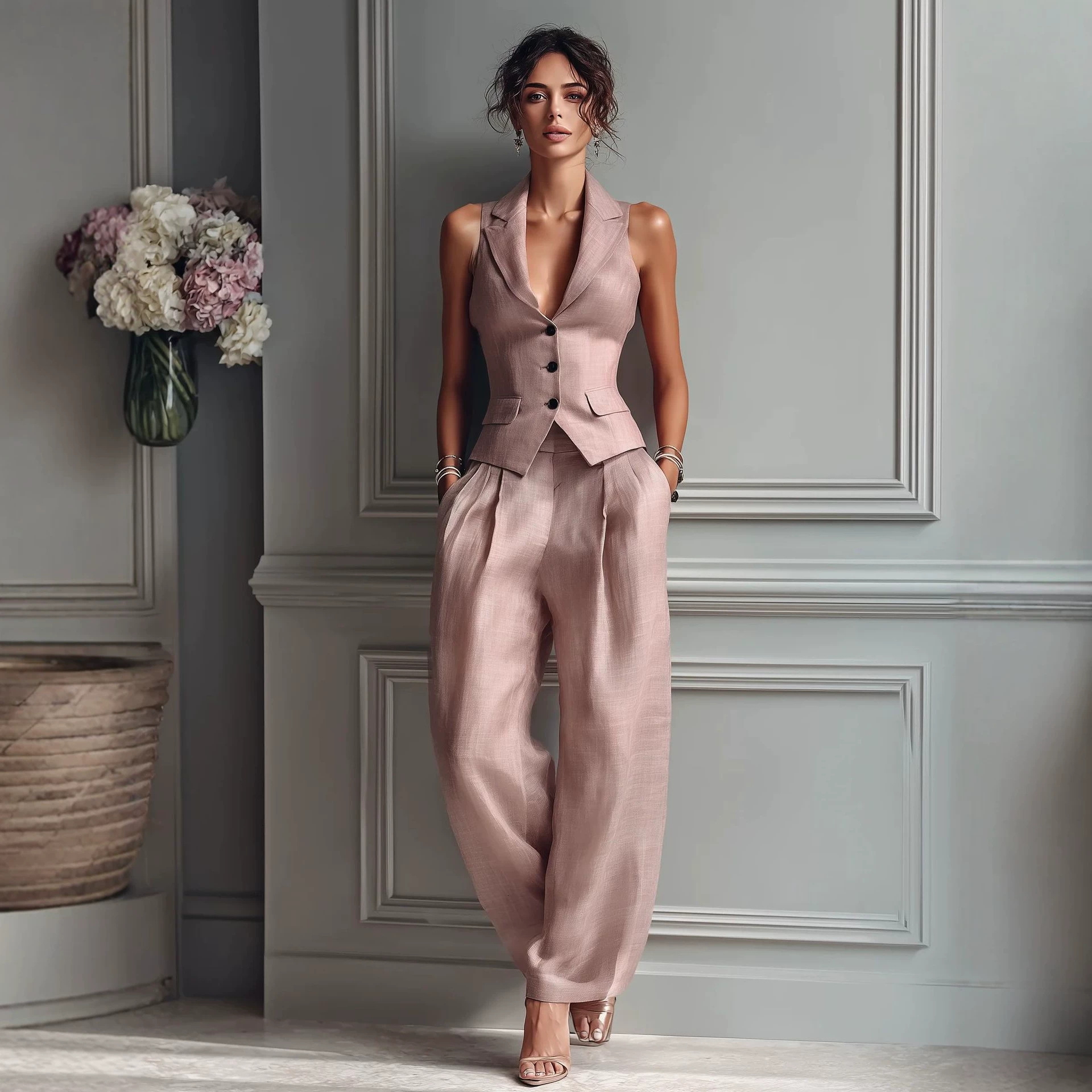Cross-border Amazon 2026 Summer European American Style Fashion Versatile Lapel Single-Breasted Suit Vest and Casual Pants Two-Piece Set WONST