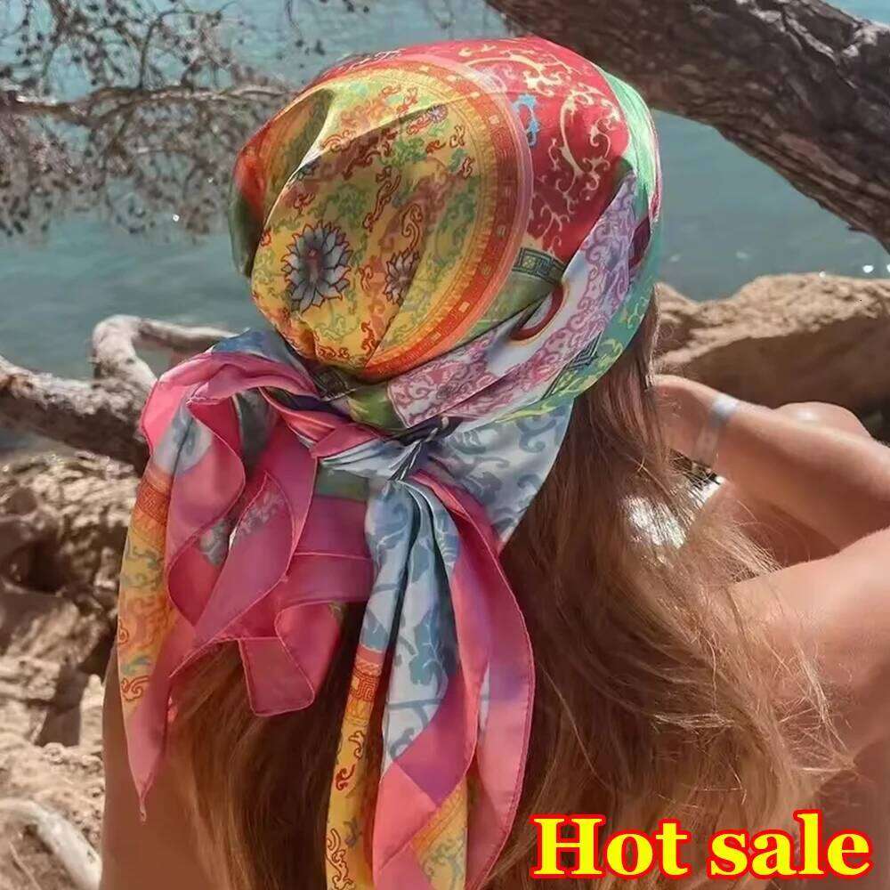 1pc Minimalist Bohemian Printed Satin Square Scarf New Women Fashion Bandana Headband for Daily Casual Elegant Headscarf Shawl 26Y06226