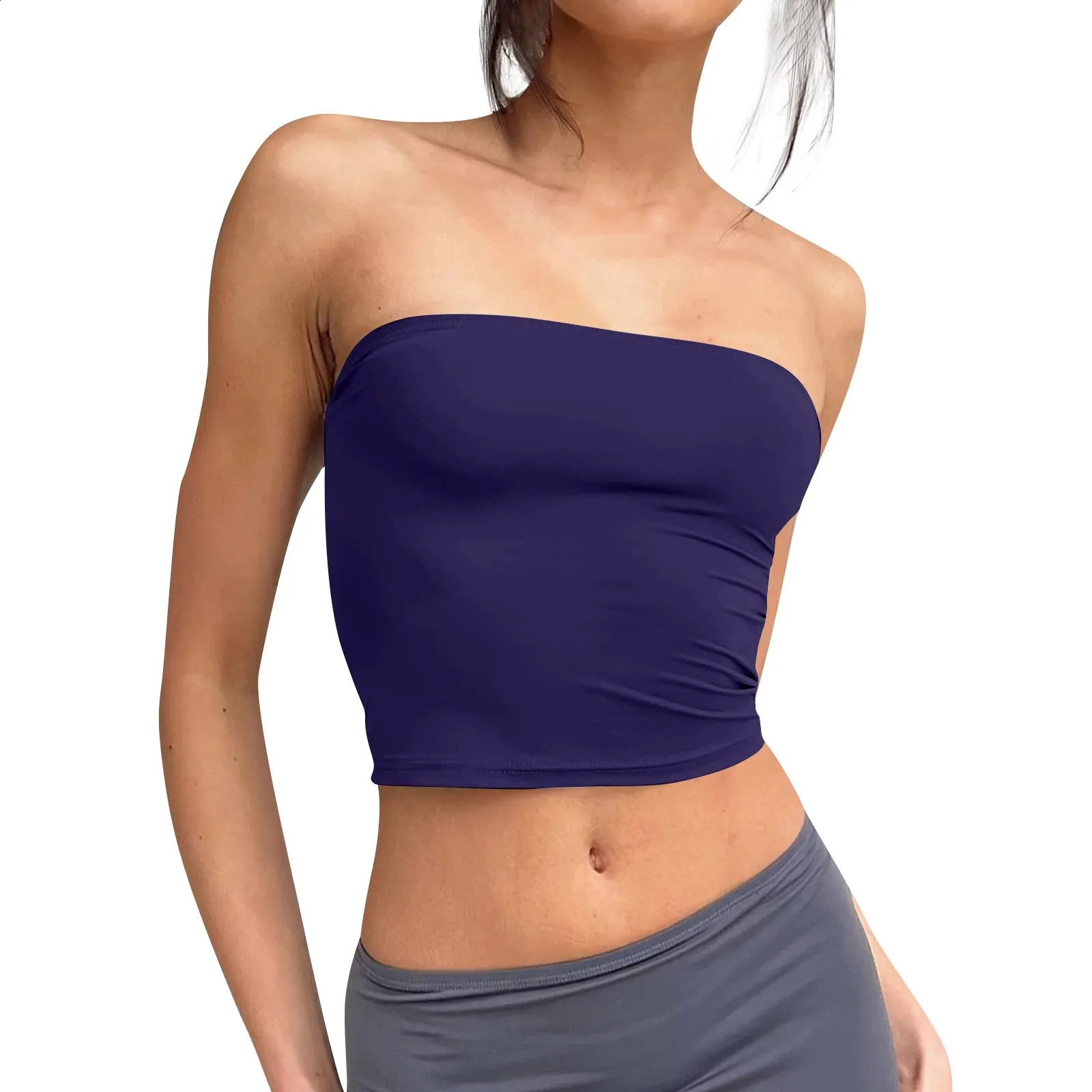 Womens Strapless Crop Tops Basic Backless Sleeveless Bandeau Cute Sexy Trend Street Fashion Classic Solid Tube 260616 - view 5
