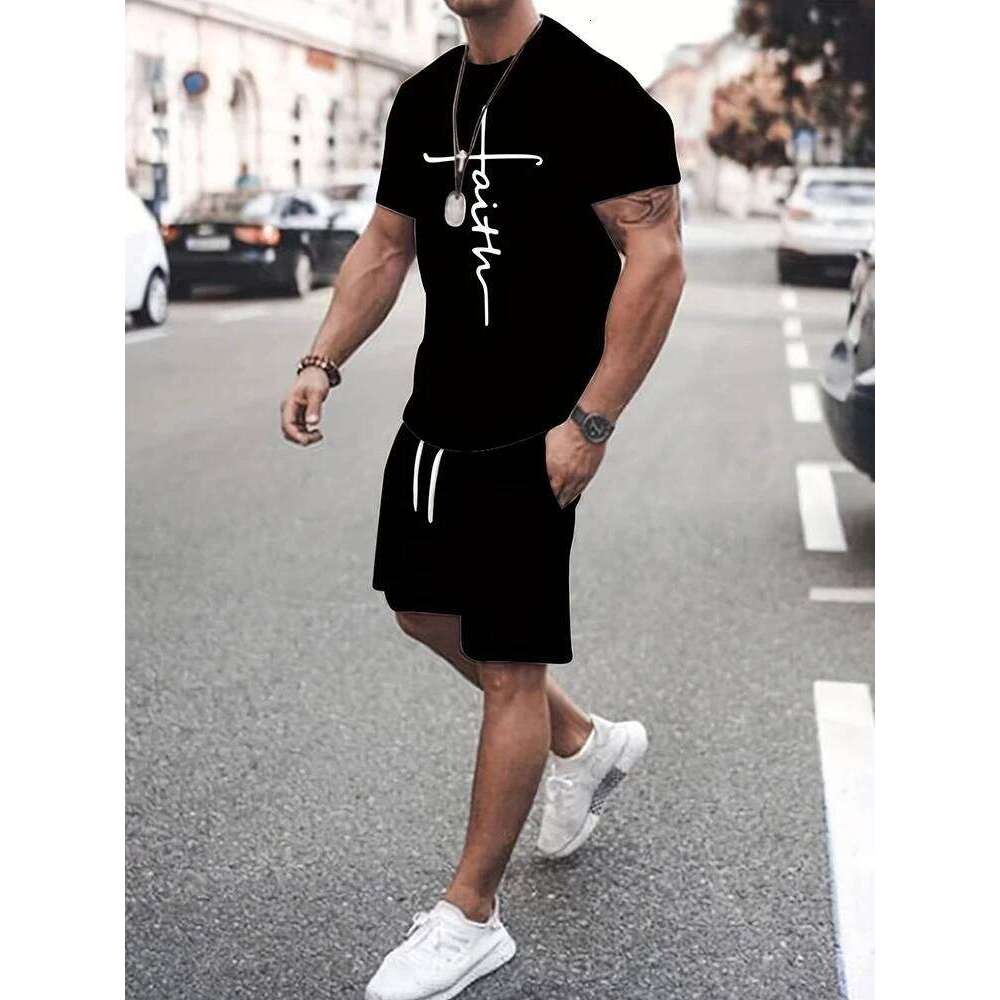 Summer Outdoor Street Fashion Everyday Casual Athletic T-shirts And Drawstring Shorts Men's Sets 26Y0626 - view 4