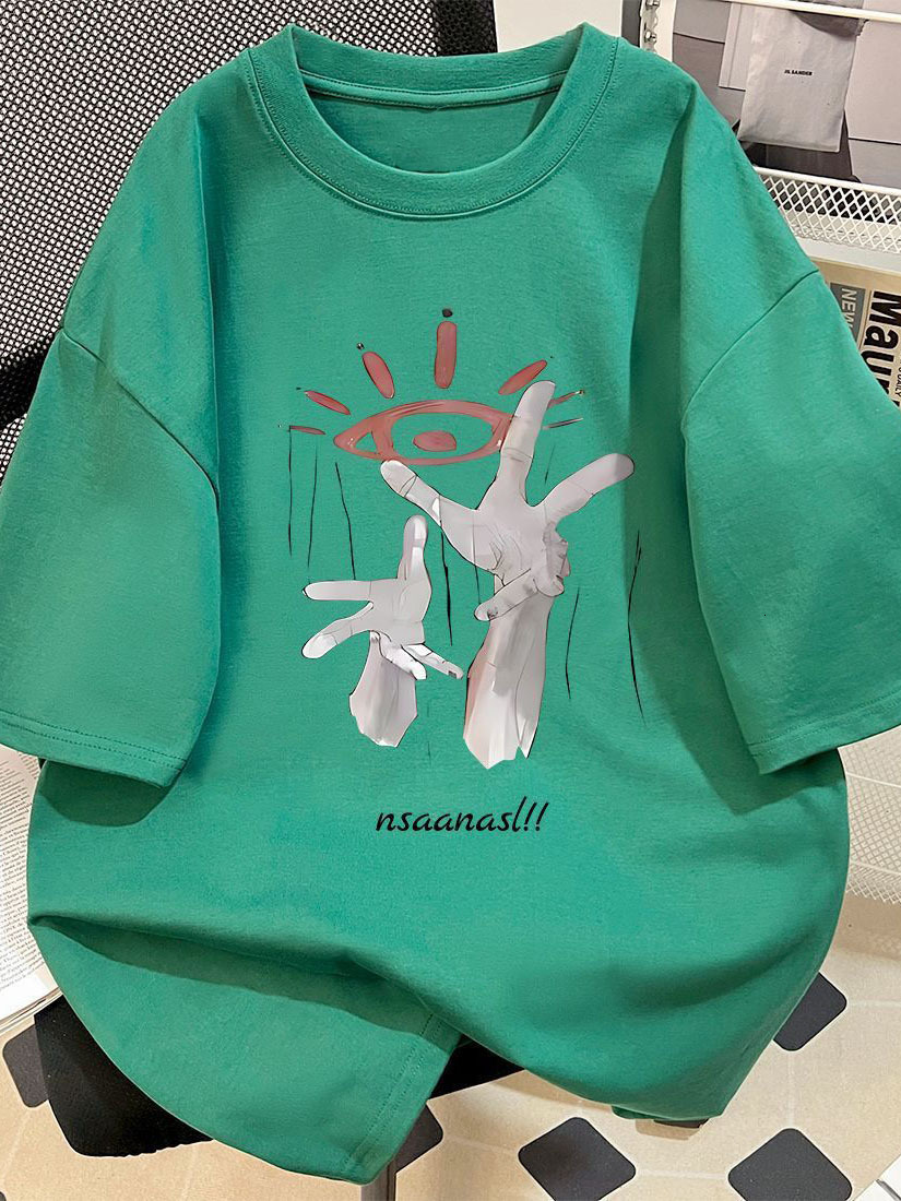 Cross-Border Foreign Trade Summer Men's New Top With Hand And Eye Pattern Print, Round-Neck Casual Short-Sleeve T-Shirt - view 9