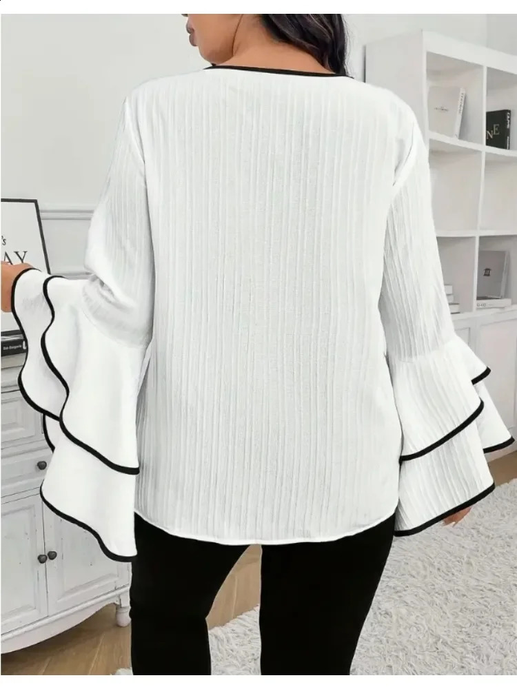 Womens Large Size T-shirt Spring/summer Relaxed Casual Solid Color Crew-neck Flared Long-sleeved Top 260626 - view 4