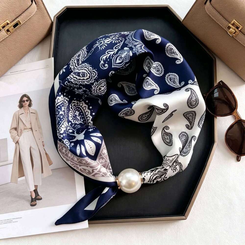 Luxury Pearl Tail Magnetic Women Silk Scarf Summer New Versatile Breathable Fashion Artistic Accessory Neck Wrap Scarves Ladies 26Y06226 - view 3