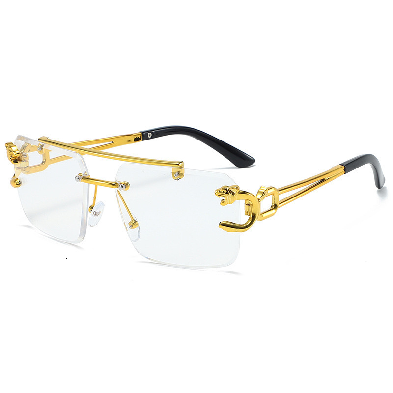 2026 Designer's New European And American Frameless Sunglasses Fashionable Leopard Head Cut Edge Sunshade High-end Feel Men's Driving Sungla - view 9