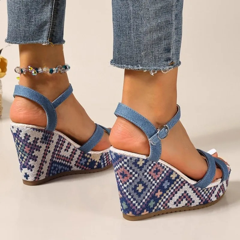 Womens Sandals Summer Denim Wedge Heel Super High Bohemian Shoes Beach 260626 - view 7