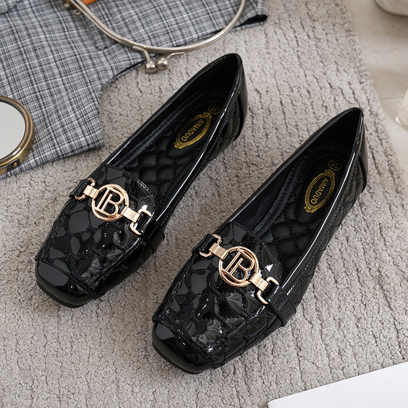 Designer Shoes 2026 Women's Square Toe Flat Comfort Leather Shoes, B Logo Buckle Strap Soft Patent Leather Flats with Embroidery Stitching 33-43 - view 3