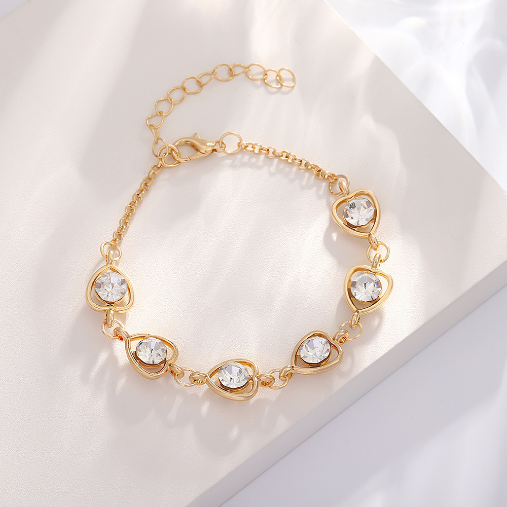 18K Gold Plated Hollow Heart Zircon 4Pcs Jewelry Set Women Necklace Stud Earrings Bracelet Open Ring - view 4