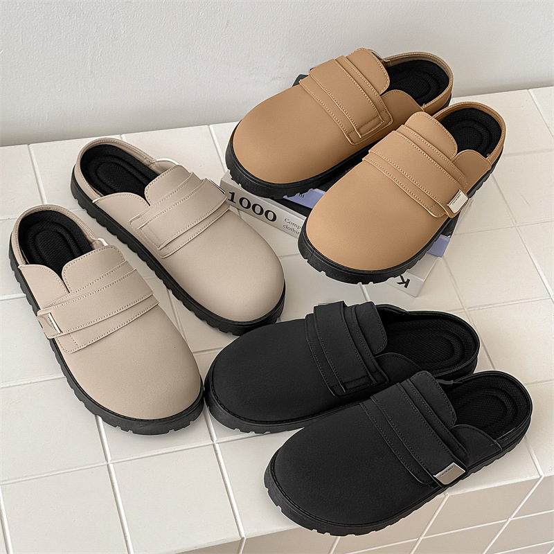 New Minimalist Metal Decor Backless Loafers For Men Soft PU Leather Lug Sole Mule Slippers Daily Commute Casual Flat Footwear - view 5