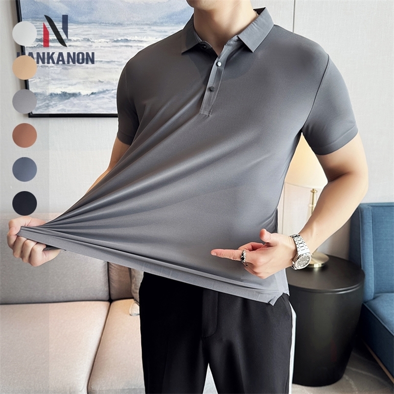 Ice Silk High Elastic Seamless T-shirt Summer Thin Polo Shirt Solid Color Polo Collar Short Sleeve Brown Top Business Leisure 260618CJ