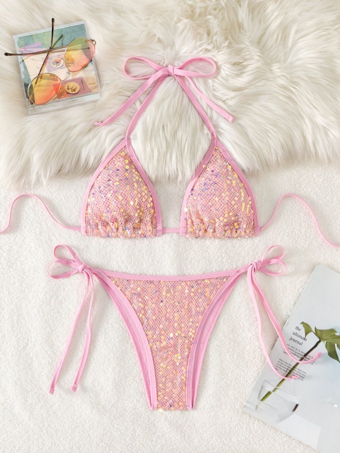 Transitional European And American New Fashion Mesh Sequin Bikini Sexy Two-Piece Swimsuit Set For Women - view 5
