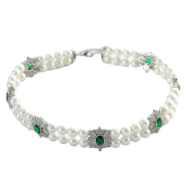 style fashionable retro necklace square flower double-layer pearl necklace bride collarbone chain 260617 - view 6