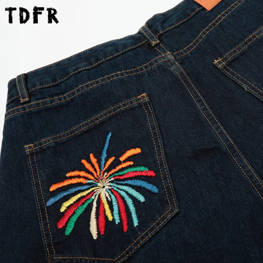 Graffiti Embroidery Denim Shorts Mens Retro Streetwear Loose Wide Leg Short Jeans Men 260625 - view 5