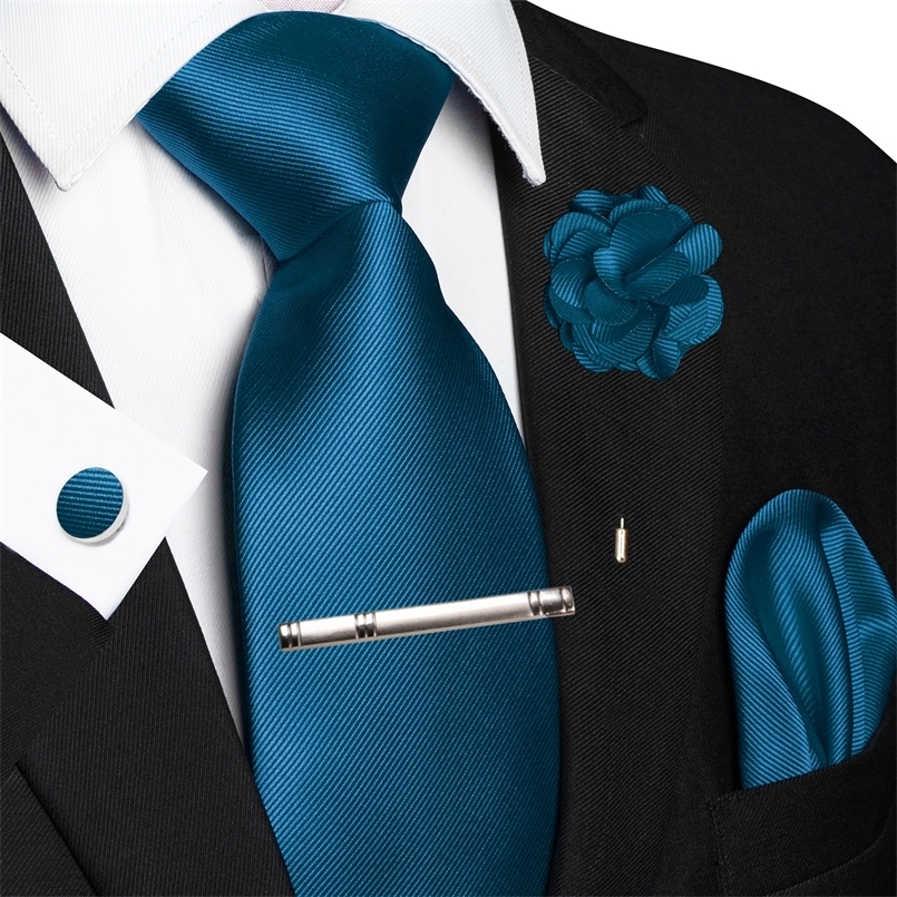 JEMYGINS Blue Solid Wedding Tie For Men Handky Cufflink Brooch Gift Mens Elegant Necktie Fashion Business Party Dropshiping 260617
