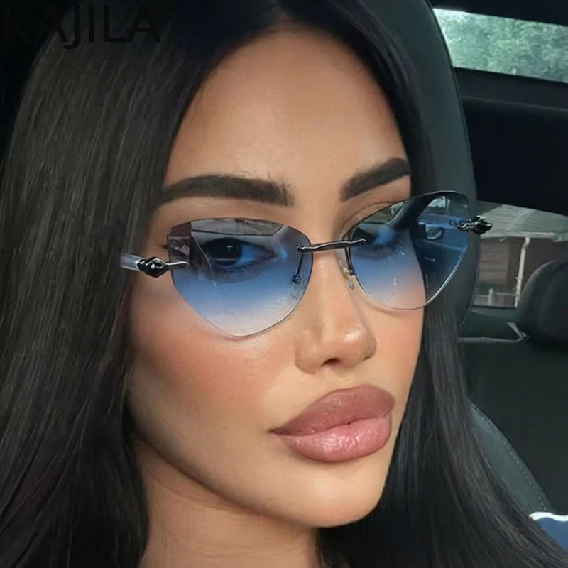 Sexy Cat Eye Punk Rimless Sunglasses Women 2026 y Retro Steampunk Polygon Sun Glasses For Ladies Fashion Shades UV400 260626 - view 7
