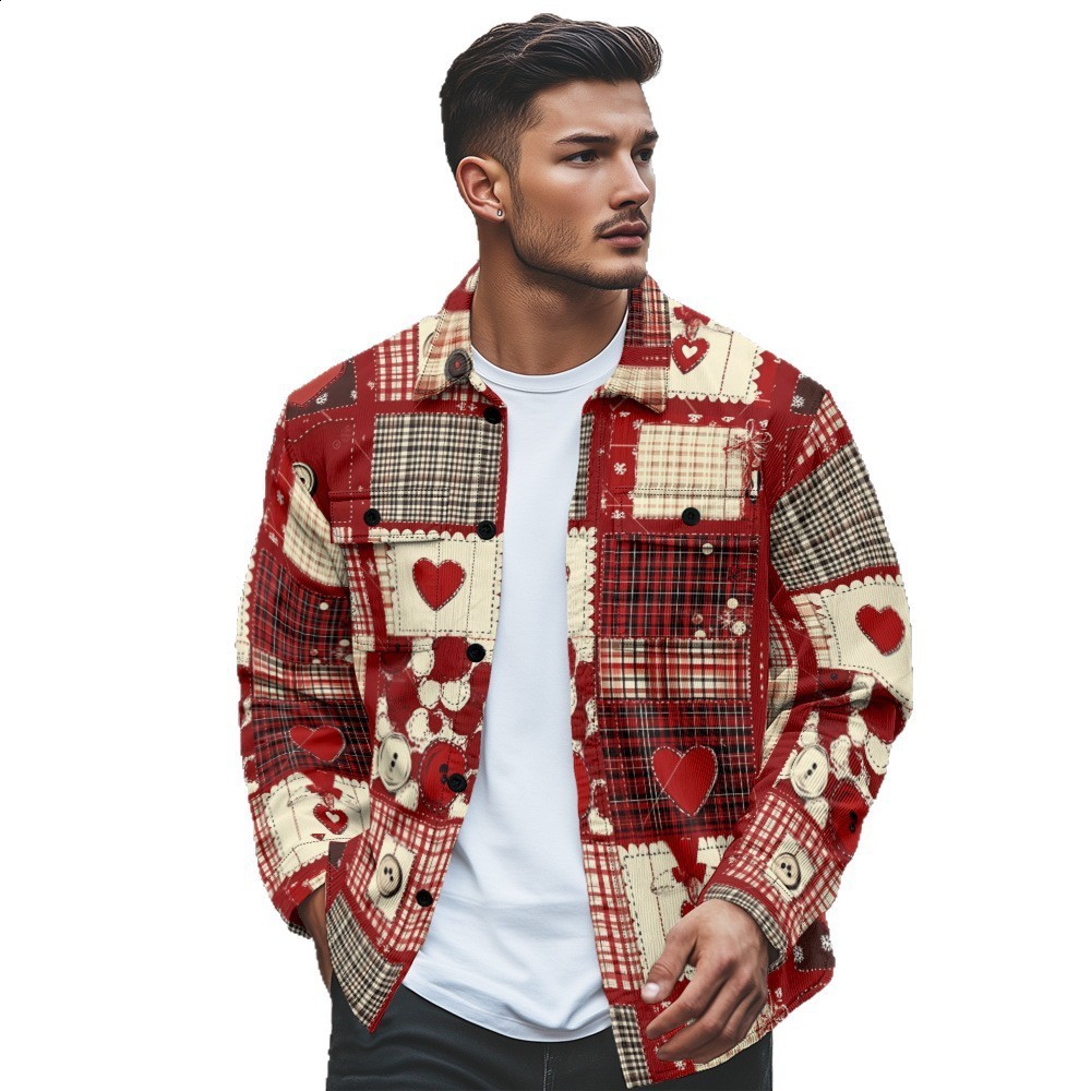 autumn and winter fleecelined collared longsleeve buttonup shirt with double pockets 250805