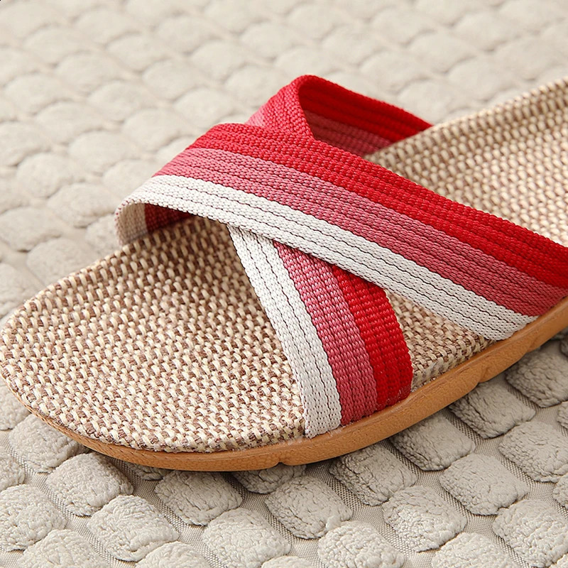 Linen Slippers for Men Women - Breathable Summer House Slides Anti-Slip Quiet Indoor Sandals for Couples 260624 - view 5