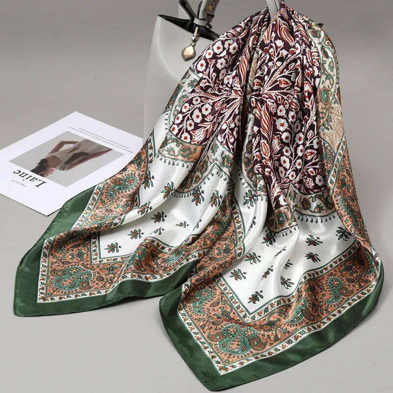 90x90cm Square Shawls Satin Neck Scarf For Women Fashion Print Floral Head Hijab Scarves Female Silk Feel Neckerchief Headband 26Y06226 - view 7