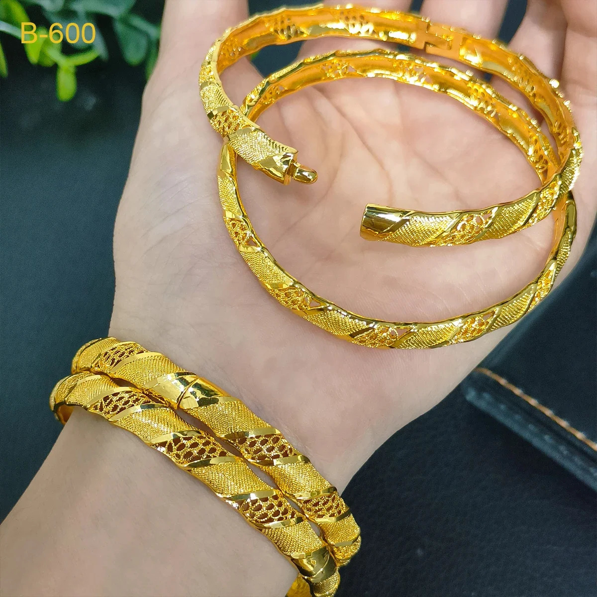 24K Dubai Bangles For Women Ethiopian Africa Fashion Gold Color Saudi Arabia Bride Wedding Bracelet Hand Jewelry Gifts 260626 - view 4