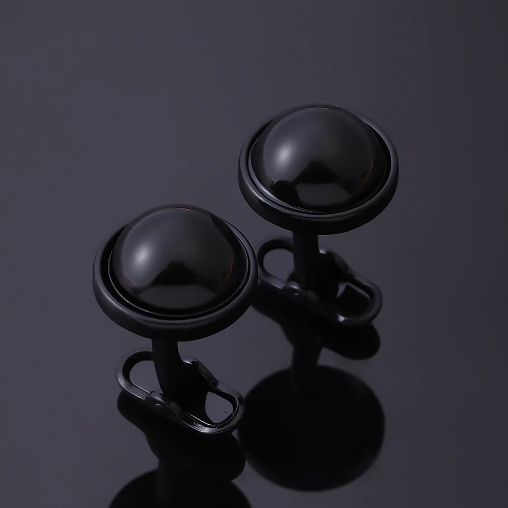 2Pcs/Set Punk Pure Black Round Mens Cufflinks Darkness Hemispherical n Whale Back Closure Cuff Button 260626 - view 4