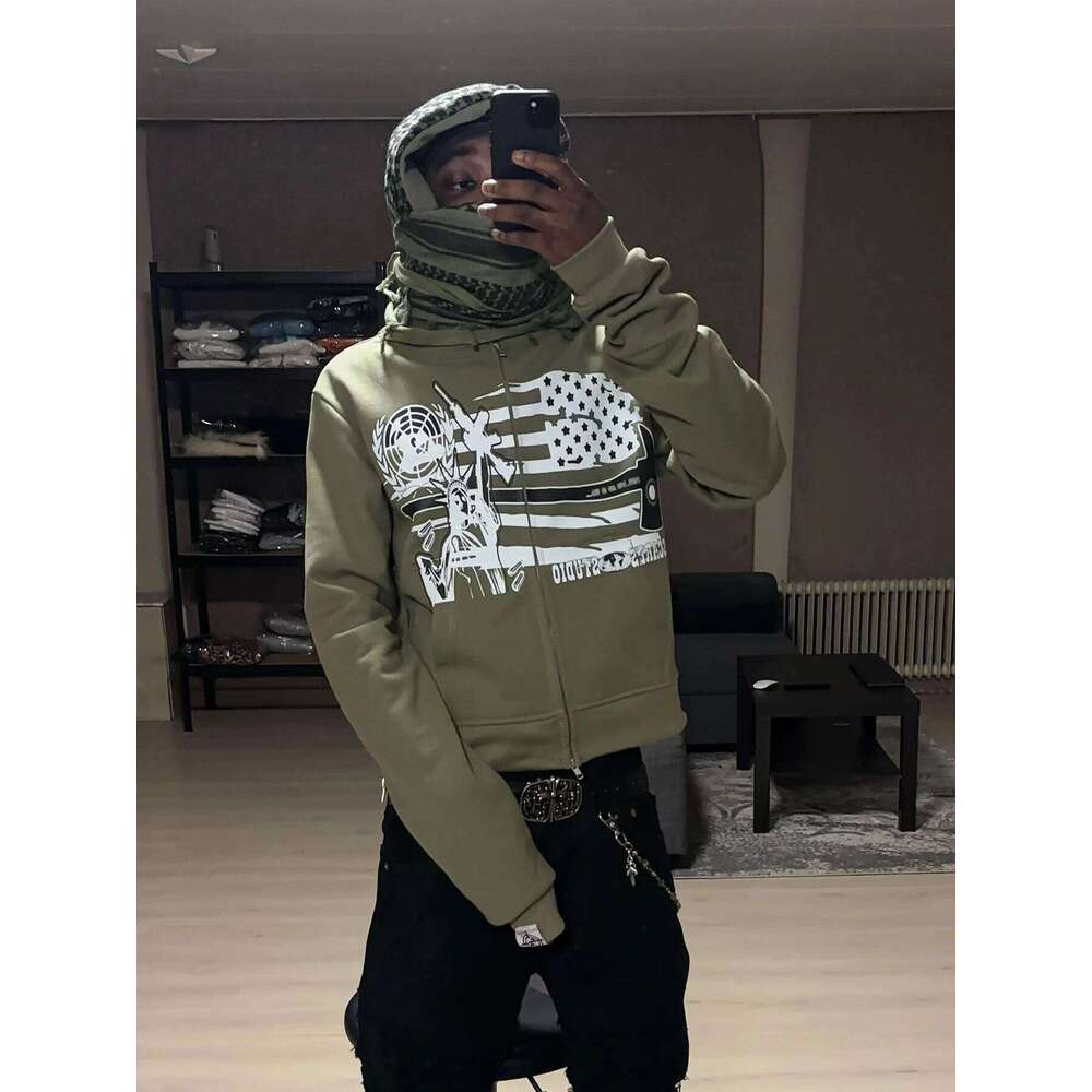 New y2k dark patchwork casual loose printed street trend hoodie W260626 - view 3