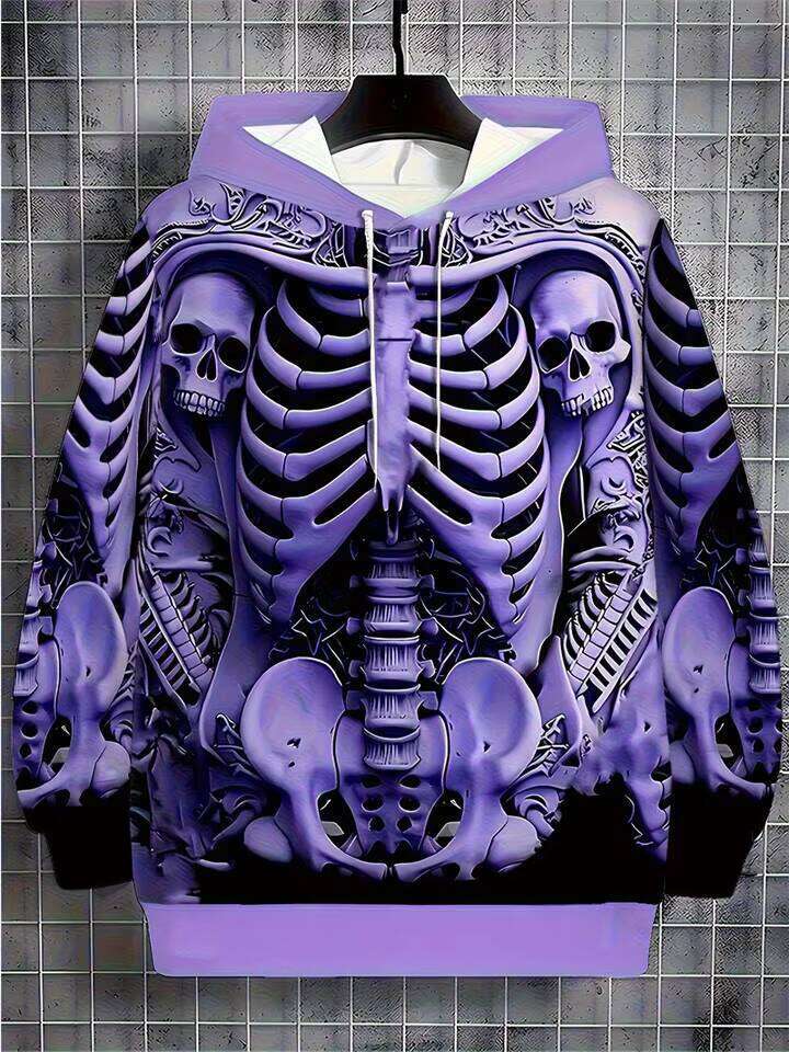 Skull Gothic Print Hoodie Sweatshirts For Men Fashion Street Fall Graphic Hoodies Women Comforts Design Y2k Clothes Man Tops W260626