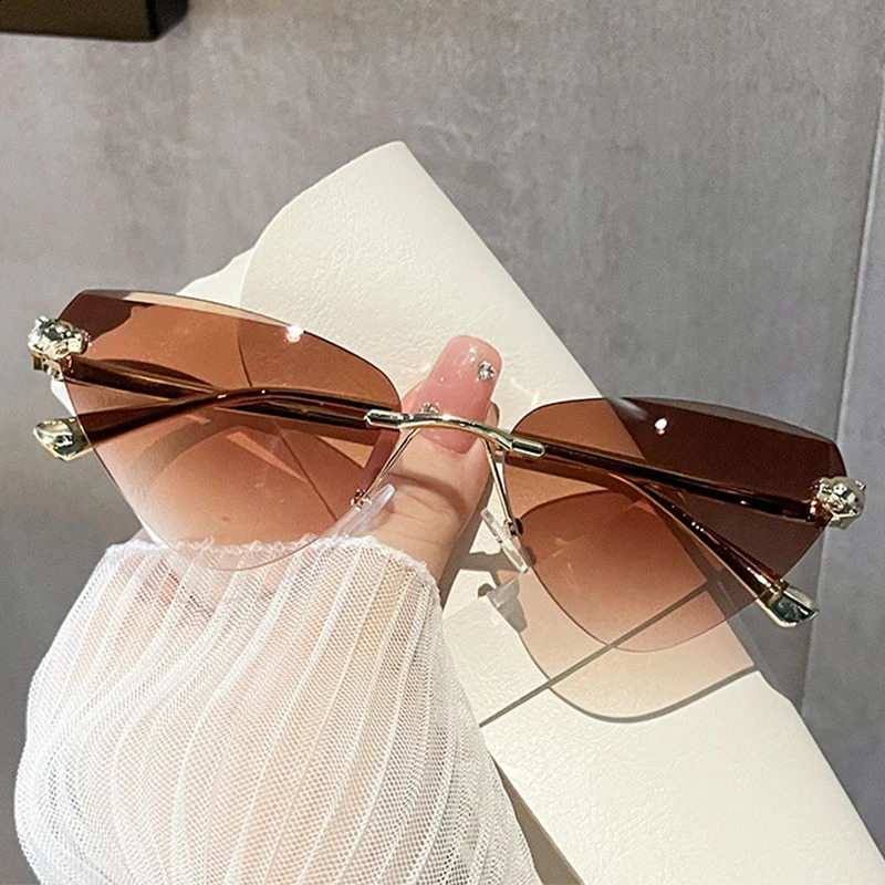 Fashion Triangle Cat Eye Sunglasses Women y Metal Rimless Womens Sunglasses Black Elegant Cool Girl Eyewear Trendy 260626 - view 4