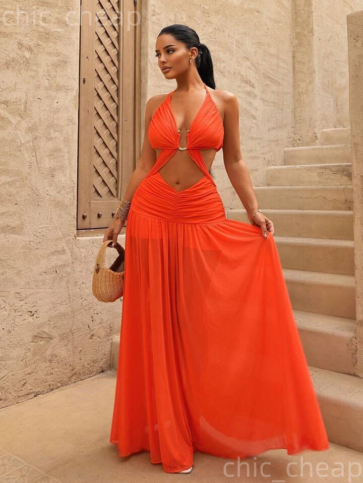 2026 Red A-line Summer Beach Party Dress Halter Chiffon Backless Long Gowns Birthday Formal Cocktail Casual Dresses For Dinner Club Wear ZJ045 - view 3