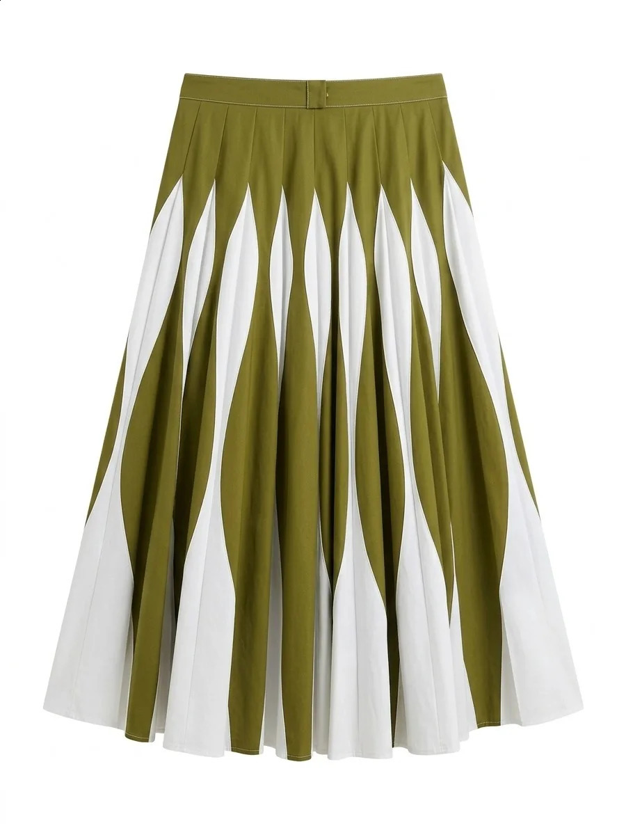 Bonboho 2026 Womens Elegant Skirt Set Sleeveless Shirt Top High Waist Pleated Contrast Color Casual Twopiece 260625 - view 7