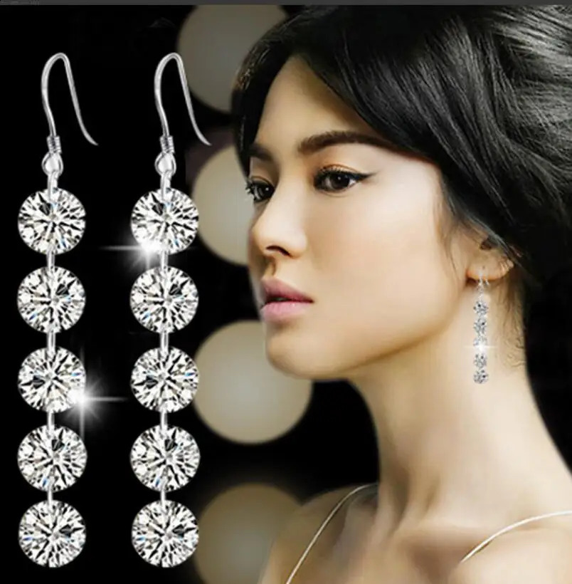 1CT Long Drop Earrings For Women 925 Sterling Silver Brilliant Lab Diamond Brides Bridesmaid Dangling Earrings 260625 - view 1