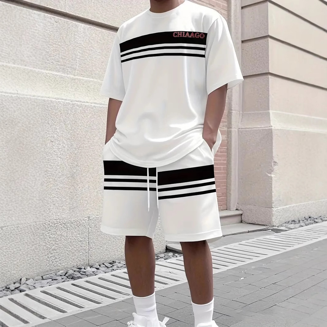 Hot-Selling Summer New Men's Casual Beach Shorts And Short-Sleeve Digital Print Set Me - view 6