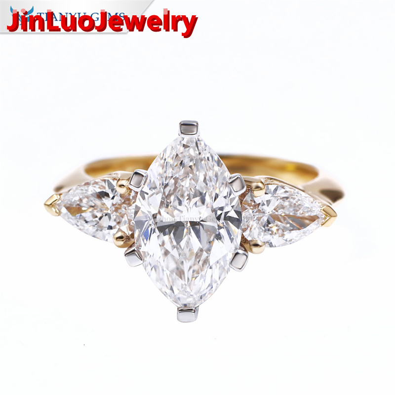 Tianyu Gems Private Custom Marquise Cut 2ct D VS1 and Pear Cut 46mm Lab Diamond 18k Yellow and White Gold Engagement Rings
