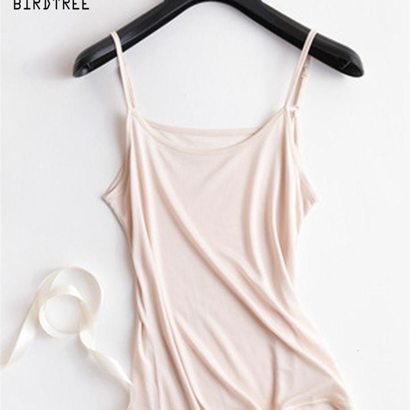 Birdtree Women 23 Silk Blend Camisoles Knit Tanks Suspends Top Shirt Lady Soft Lingerie Underwear Free Wire Summer P37139 y260618