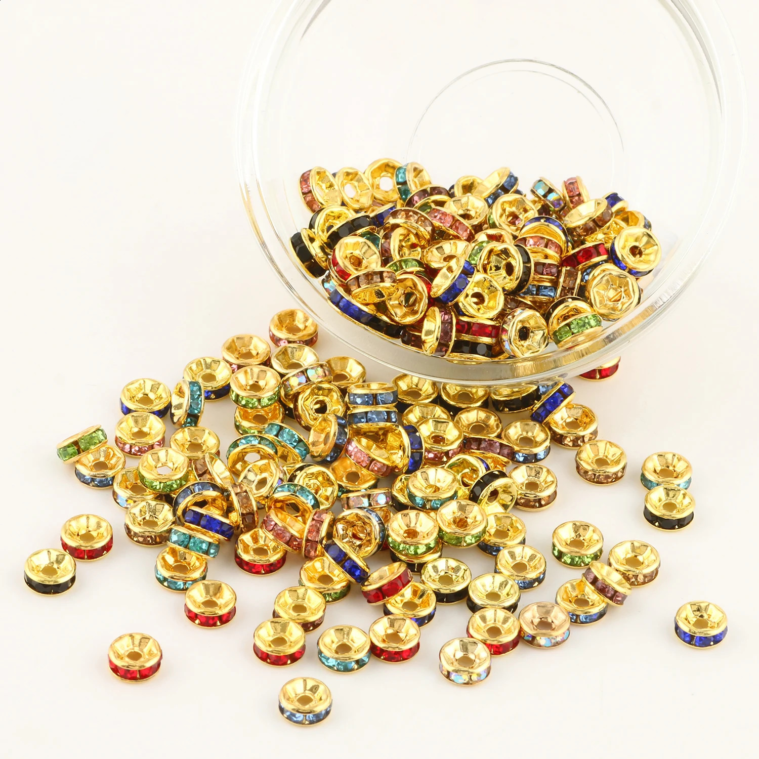 4 6 8mm Gold color Rhinestone Rondelles Crystal Spacer Beads for DIY Jewelry Making Accessories Handmade Bracelet Necklace 260623 - view 4