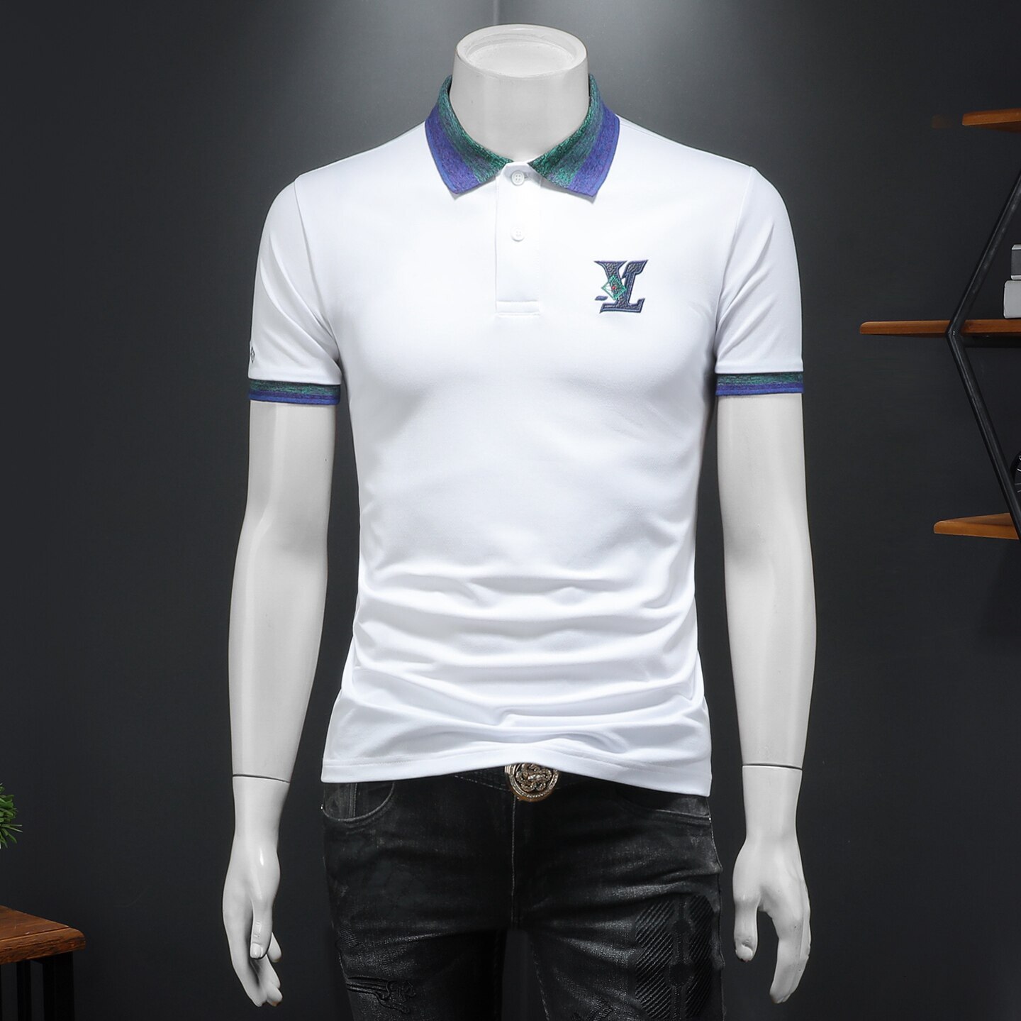 Summer New Men's Business Heavy Embroidery POLO Shirt With Turn-Down Collar, Large Size, Patchwork Short Sleeve T-Shirt - view 3