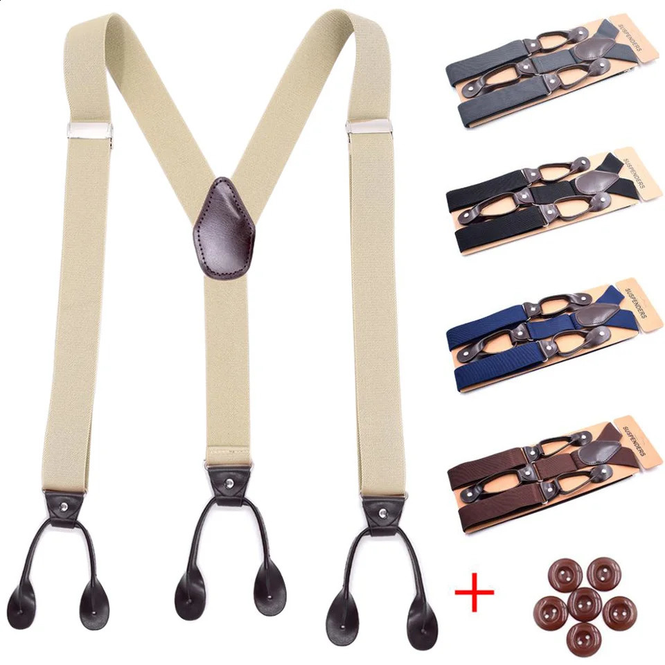 Vintage Suspenders Men Women Adult Leather Trimmed Button End Y Back Adjustable Elastic Trouser Braces Straps Belt Wedding Party 260626