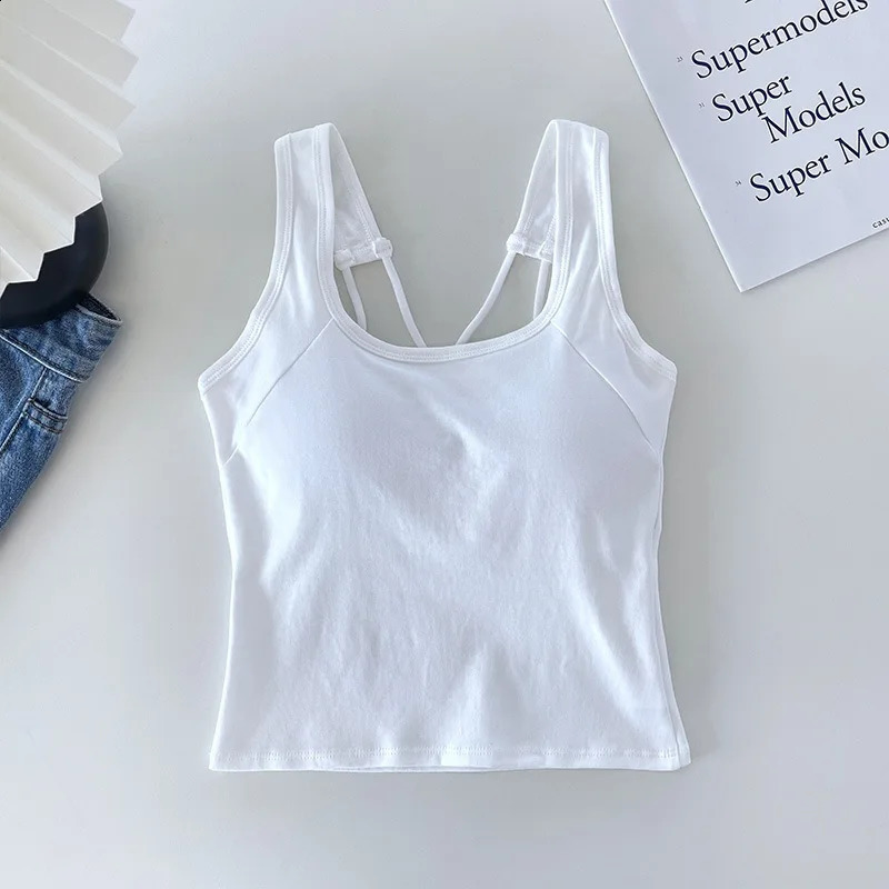 Solid Tank Top for Women Crosssling Short Vest Sports with Built in Bra Onepiece Sleeveless Slim Fashion Crop Female 260618 - view 5