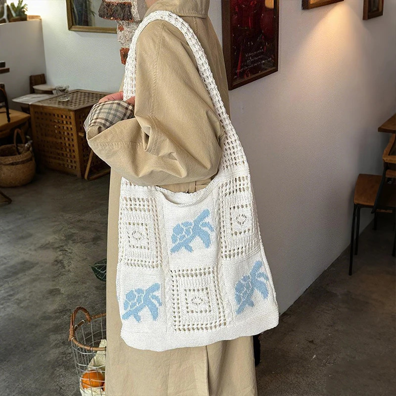 Turtle Korean Style Hollow Woven Bag Trendy Large Capacity Crochet Tote Bag Lightweight Embroidered Knitting Handbag Beach 260626 - view 4