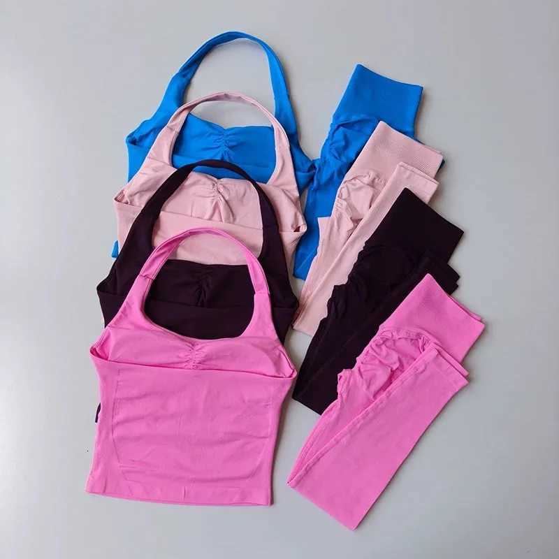 Fitness Yoga Halter Workout Top Set Womens Professional Training Pilates Peach Hip-Lifting Pants Sportswear M260626 - view 7