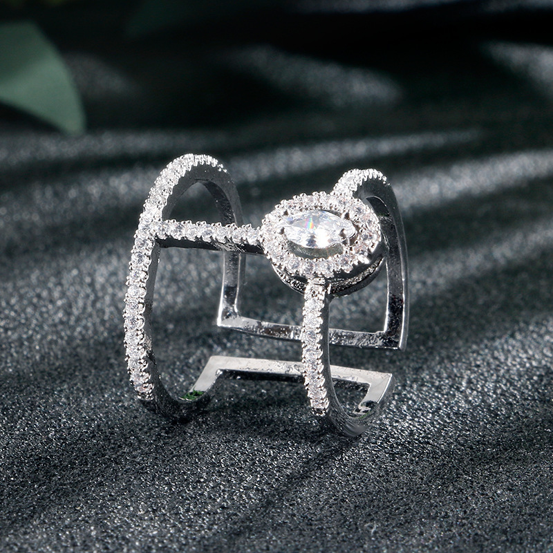 Ring Fashionable And Exquisite Geometric Layered Ring With Adjustable Opening Full Diamond Droplet Shaped Square Ring Accessory Designer Jewlery - view 3