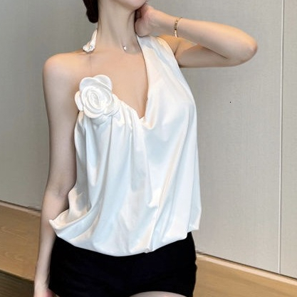 Womens Halter Tube Top Womens Handmade Floral Neck Solid Soft Ethereal Thin Strap Camisole For Women Daily Elegant Dinner Romantic Date Outfits - view 8