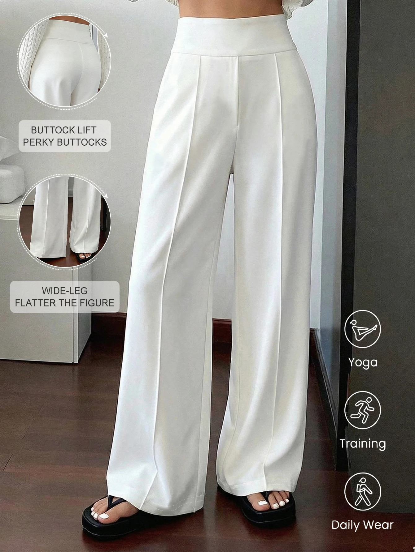 Women Loose Straight Leg Pants Minimalist White Casual Long Slimming Cargo With Stripe n Standard Size Suitable 260625