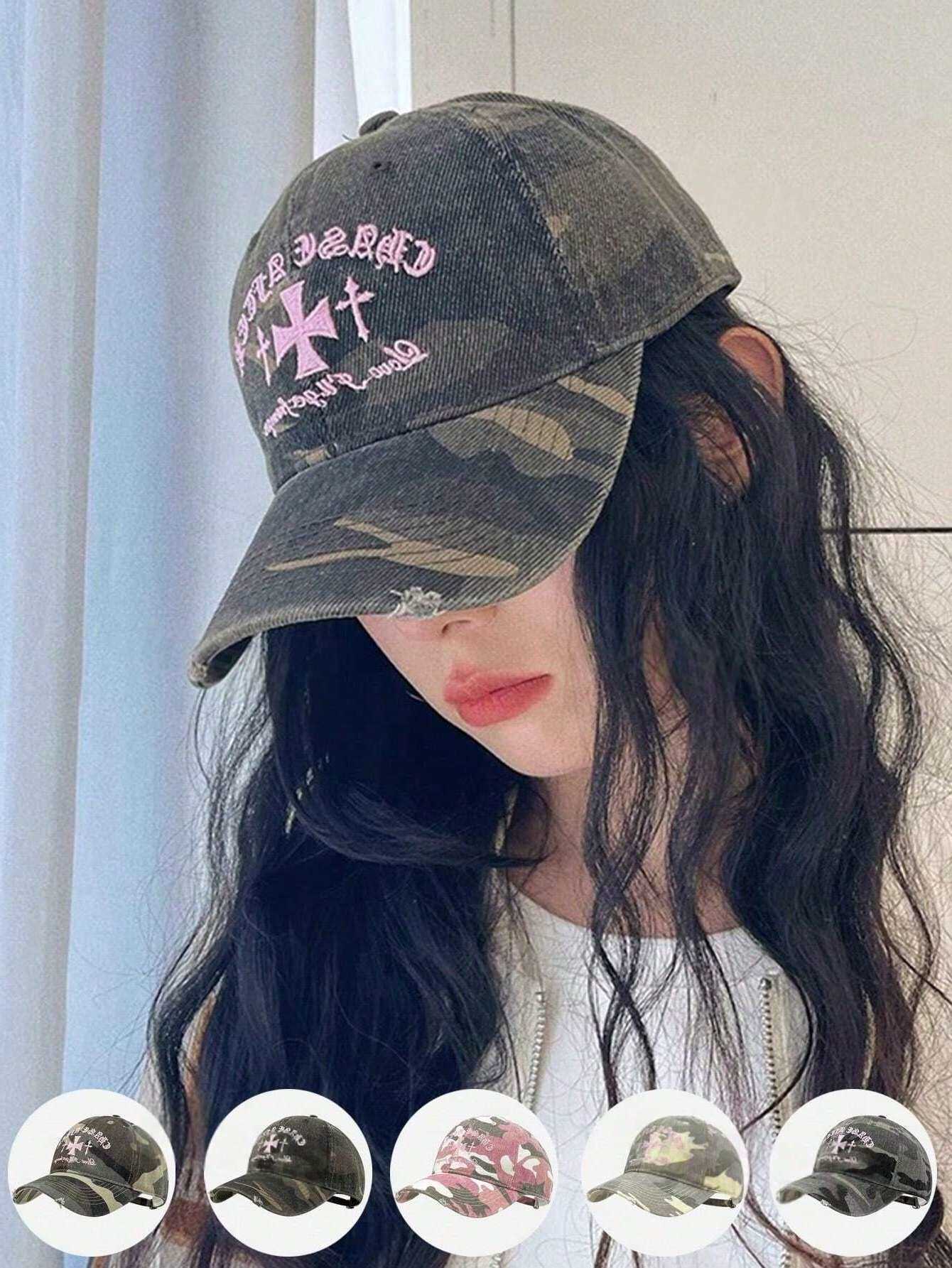 Camouflage Cross-stitch Baseball Cool A Versatile Summer Street Style Hat for Women and Couples M260626